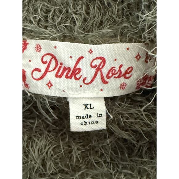Pink Rose Sage Green Fuzzy Eyelash Knit Sweater Cozy Soft Girl Winter Juniors XL - Picture 6 of 8